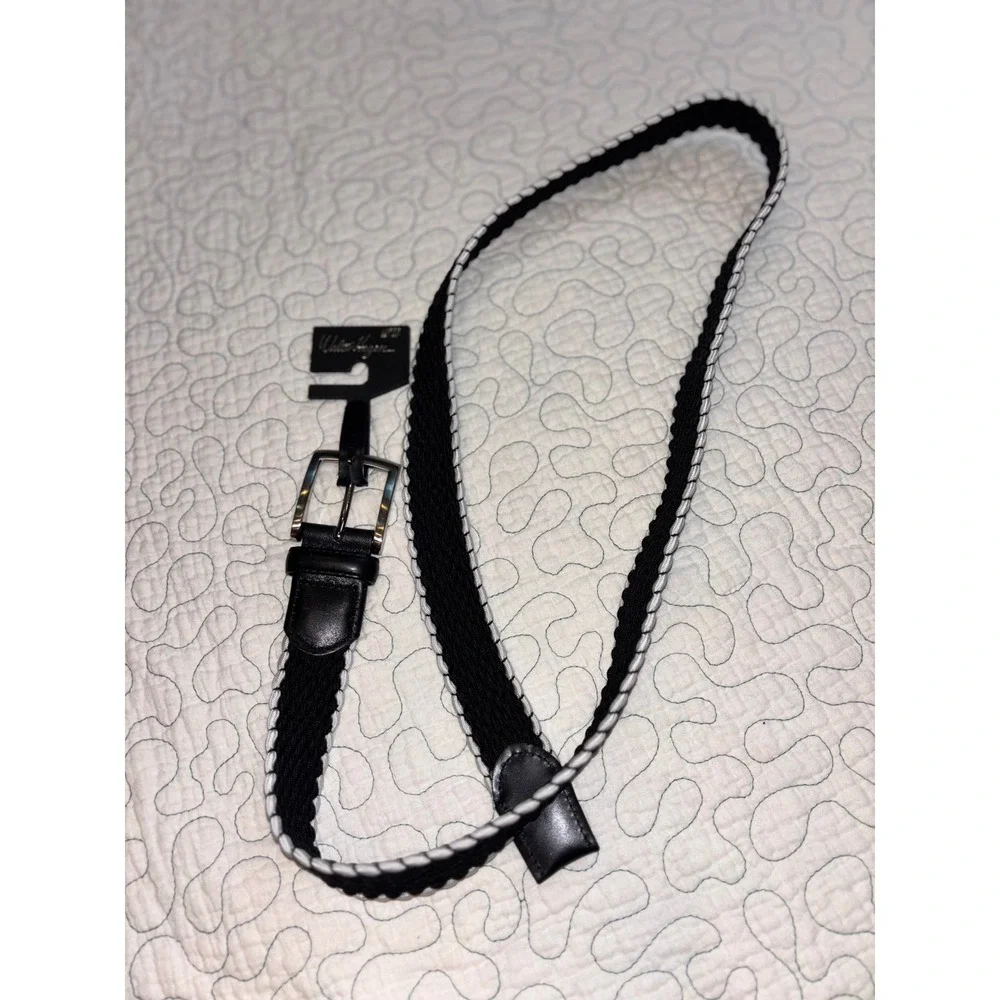 Walter Hagen Mens Braided Golf Belt Black White Whipstitch Large 38-40